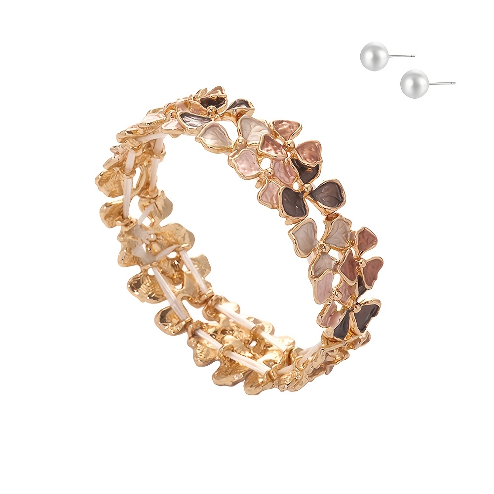 Elegant Hydrangea Enamel Flower Open Bangle, Adjustable